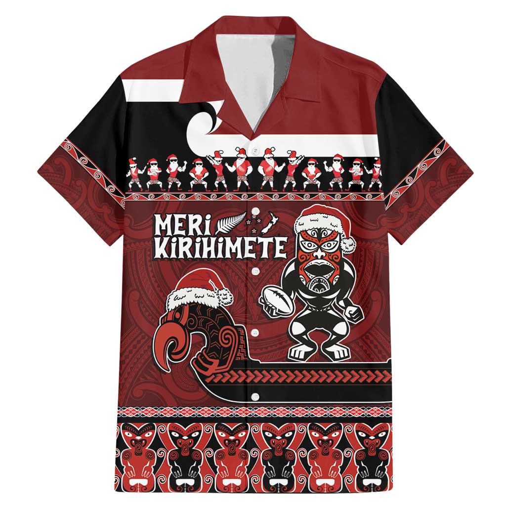New Zealand Christmas Family Matching Mermaid Dress and Hawaiian Shirt Meri Kirihimete Aotearoa Warrior on Waka with Maori Art Tattoo