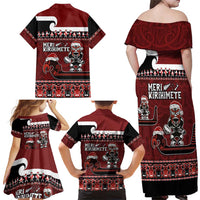 New Zealand Christmas Family Matching Off Shoulder Maxi Dress and Hawaiian Shirt Meri Kirihimete Aotearoa Warrior on Waka with Maori Art Tattoo