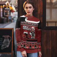 New Zealand Christmas Ugly Christmas Sweater - Meri Kirihimete Aotearoa Warrior on Waka with Maori Art Tattoo