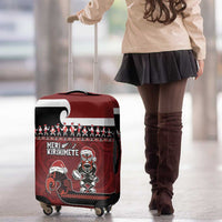 New Zealand Christmas Luggage Cover Meri Kirihimete Aotearoa Warrior on Waka with Maori Art Tattoo