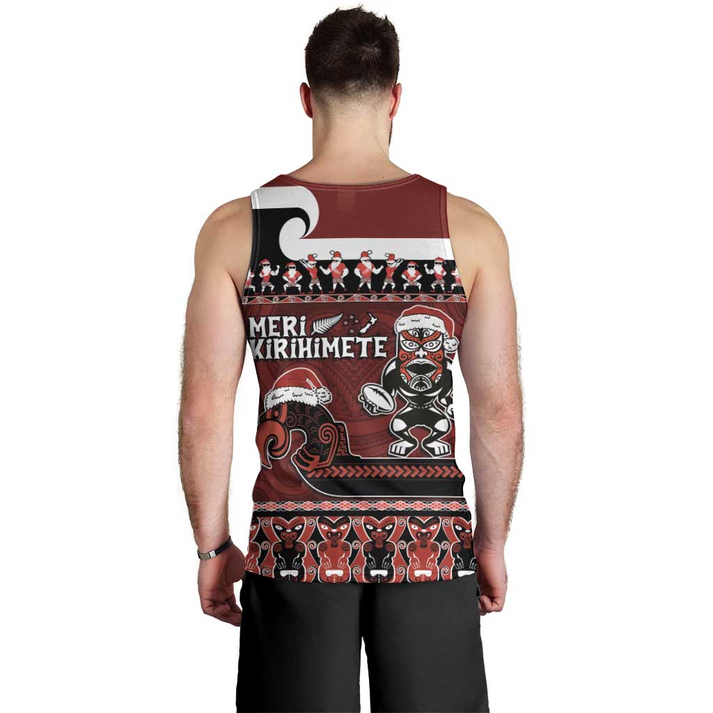 New Zealand Christmas Men Tank Top Meri Kirihimete Aotearoa Warrior on Waka with Maori Art Tattoo