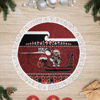 New Zealand Christmas Tree Skirt - Meri Kirihimete Aotearoa Warrior on Waka with Maori Art Tattoo