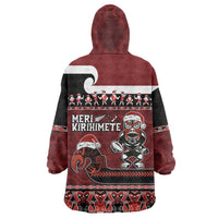 New Zealand Christmas Wearable Blanket Hoodie Meri Kirihimete Aotearoa Warrior on Waka with Maori Art Tattoo