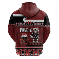 New Zealand Christmas Zip Hoodie Meri Kirihimete Aotearoa Warrior on Waka with Maori Art Tattoo LT03 - Polynesian Pride