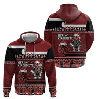 New Zealand Christmas Zip Hoodie Meri Kirihimete Aotearoa Warrior on Waka with Maori Art Tattoo LT03 - Polynesian Pride
