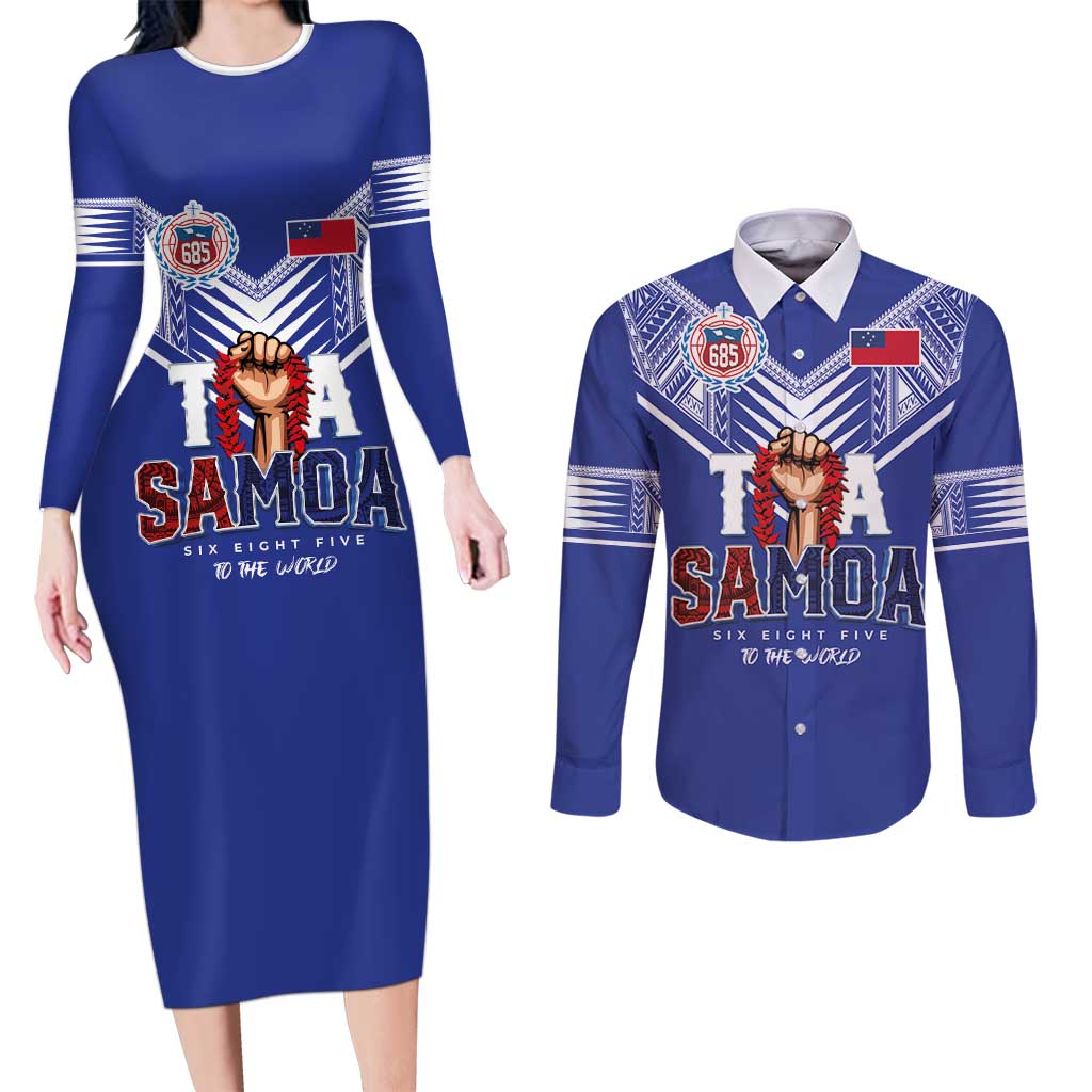 Toa Samoa Rugby Couples Matching Long Sleeve Bodycon Dress and Long Sleeve Button Shirt Six Eight Five to The World