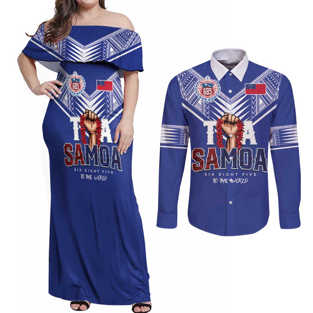 Toa Samoa Rugby Couples Matching Off Shoulder Maxi Dress and Long Sleeve Button Shirt Six Eight Five to The World