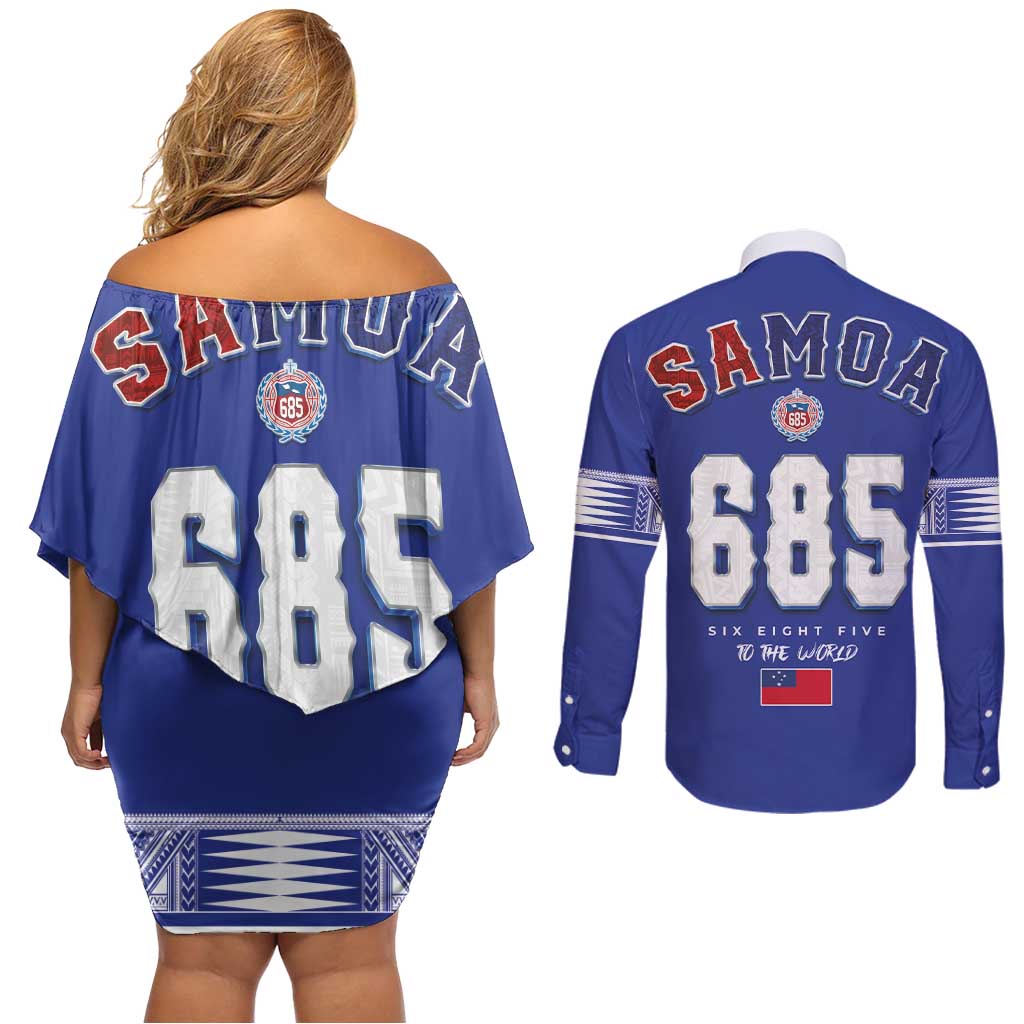 Toa Samoa Rugby Couples Matching Off Shoulder Short Dress and Long Sleeve Button Shirt Six Eight Five to The World