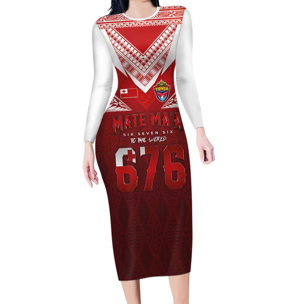 Mate Ma'a Tonga Rugby Long Sleeve Bodycon Dress Six Seven Six to The World