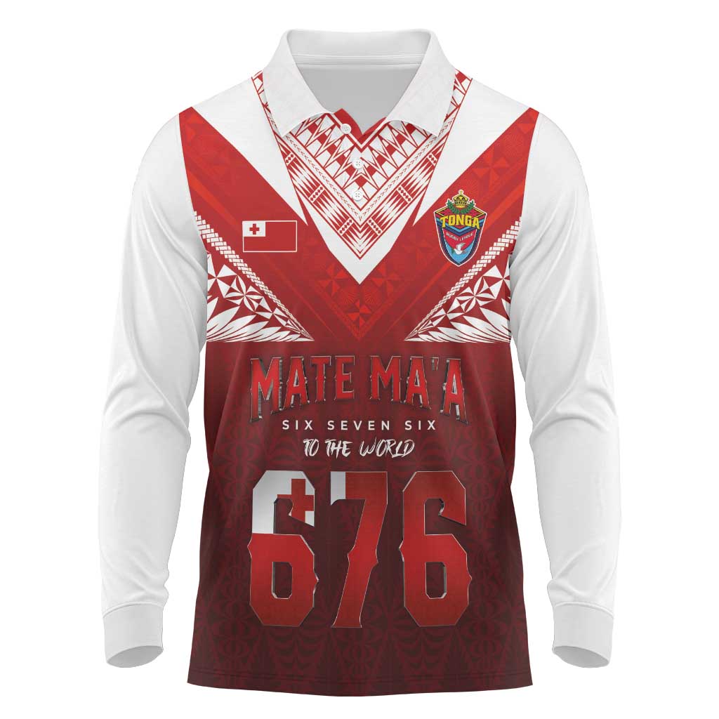 Mate Ma'a Tonga Rugby Long Sleeve Polo Shirt Six Seven Six to The World