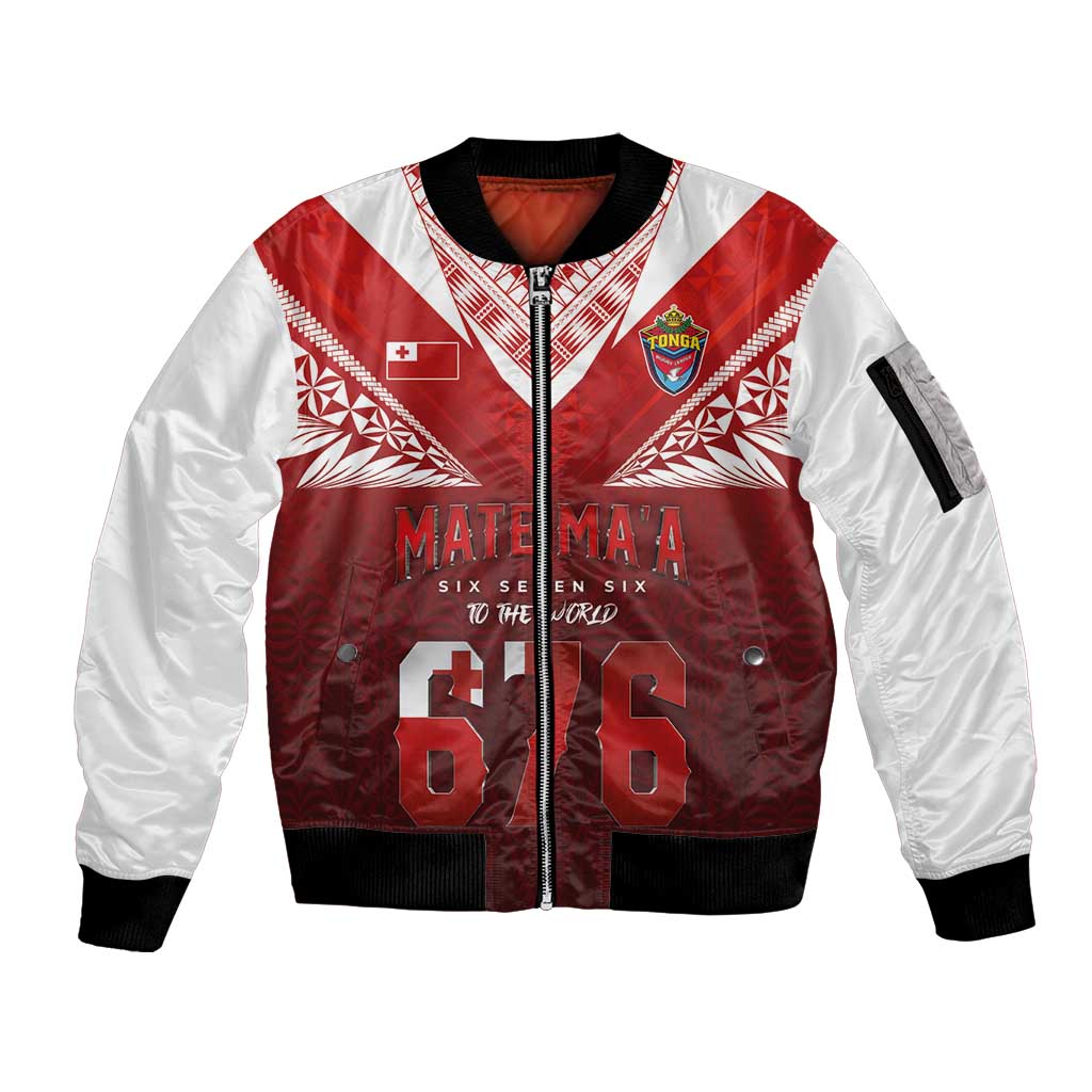 Mate Ma'a Tonga Rugby Sleeve Zip Bomber Jacket Six Seven Six to The World