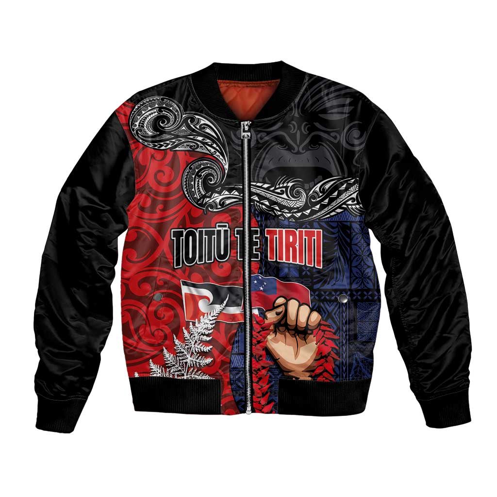 Aotearoa and Samoa Toitu Te Tiriti Bomber Jacket Honour the Treaty - Te Tiriti Is Us