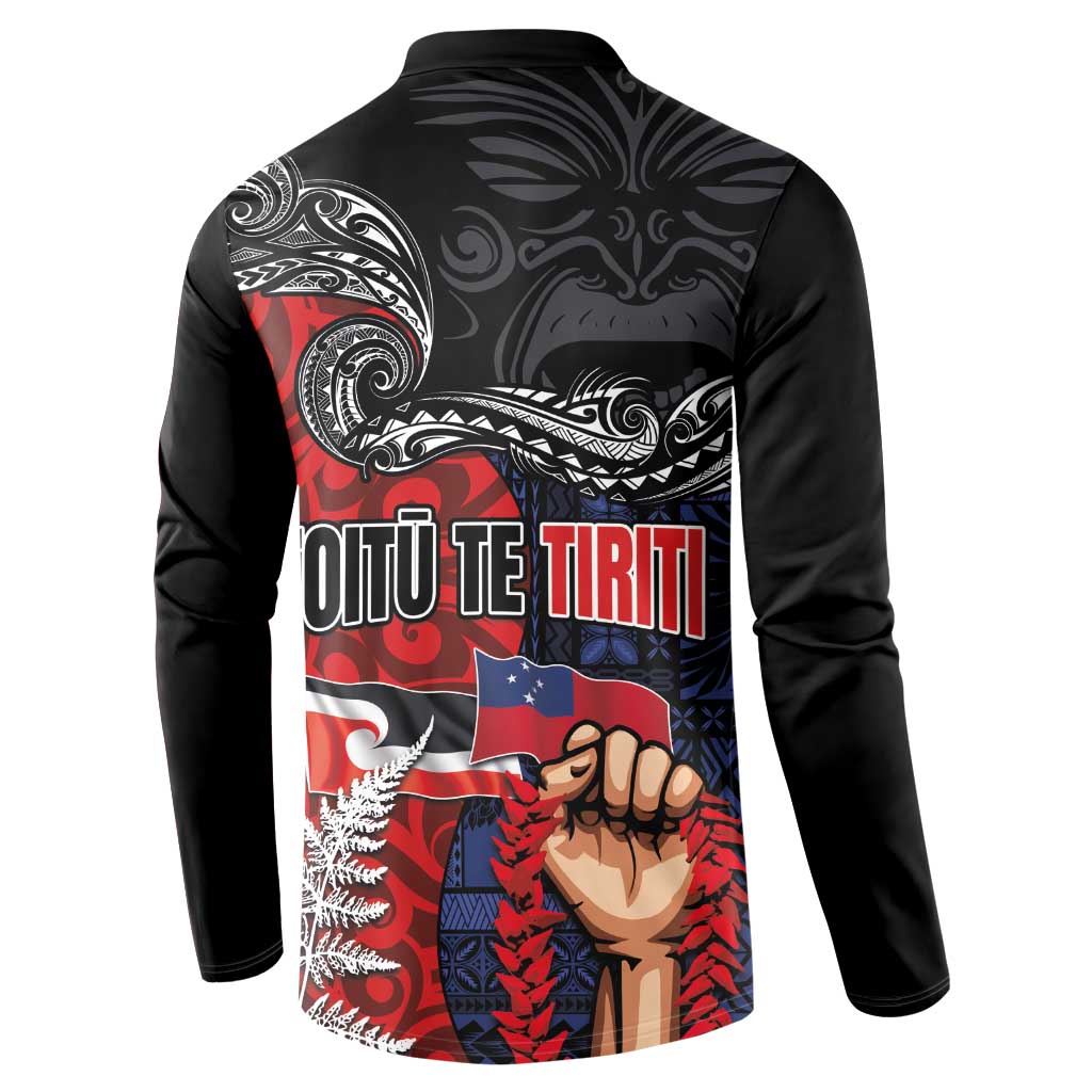 Aotearoa and Samoa Toitu Te Tiriti Button Sweatshirt Honour the Treaty - Te Tiriti Is Us