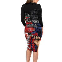 Aotearoa and Samoa Toitu Te Tiriti Long Sleeve Bodycon Dress Honour the Treaty - Te Tiriti Is Us LT03 - Polynesian Pride