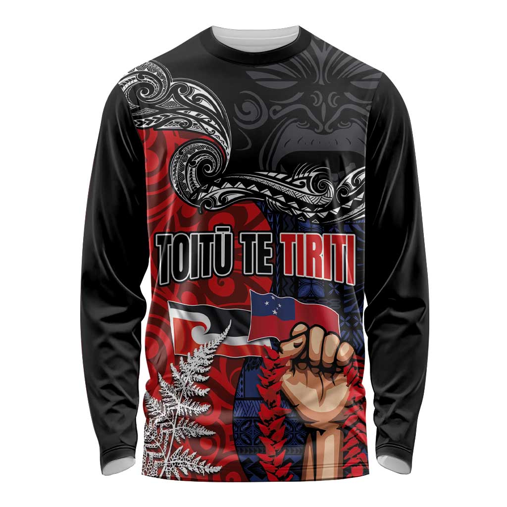 Aotearoa and Samoa Toitu Te Tiriti Long Sleeve Shirt Honour the Treaty - Te Tiriti Is Us