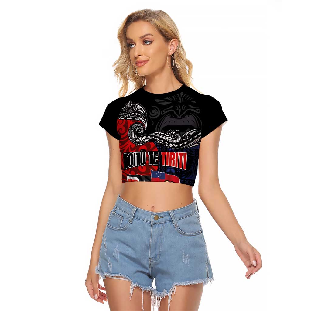 Aotearoa and Samoa Toitu Te Tiriti Raglan Cropped T Shirt Honour the Treaty - Te Tiriti Is Us