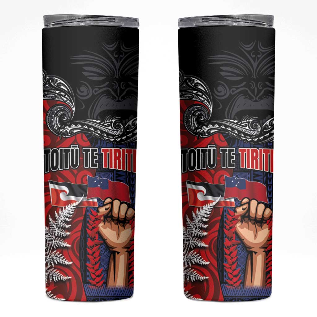 Aotearoa and Samoa Toitu Te Tiriti Skinny Tumbler Honour the Treaty - Te Tiriti Is Us LT03 Black - Polynesian Pride