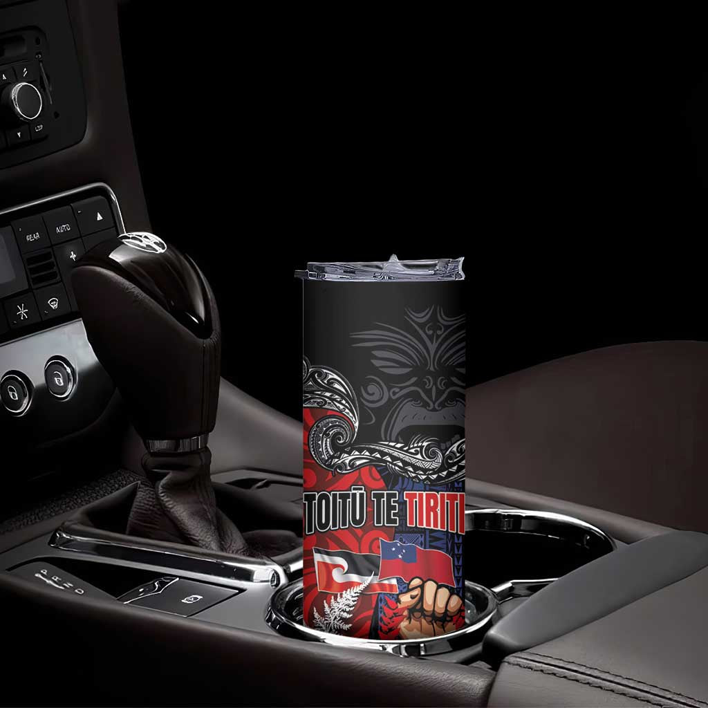 Aotearoa and Samoa Toitu Te Tiriti Skinny Tumbler Honour the Treaty - Te Tiriti Is Us LT03 - Polynesian Pride