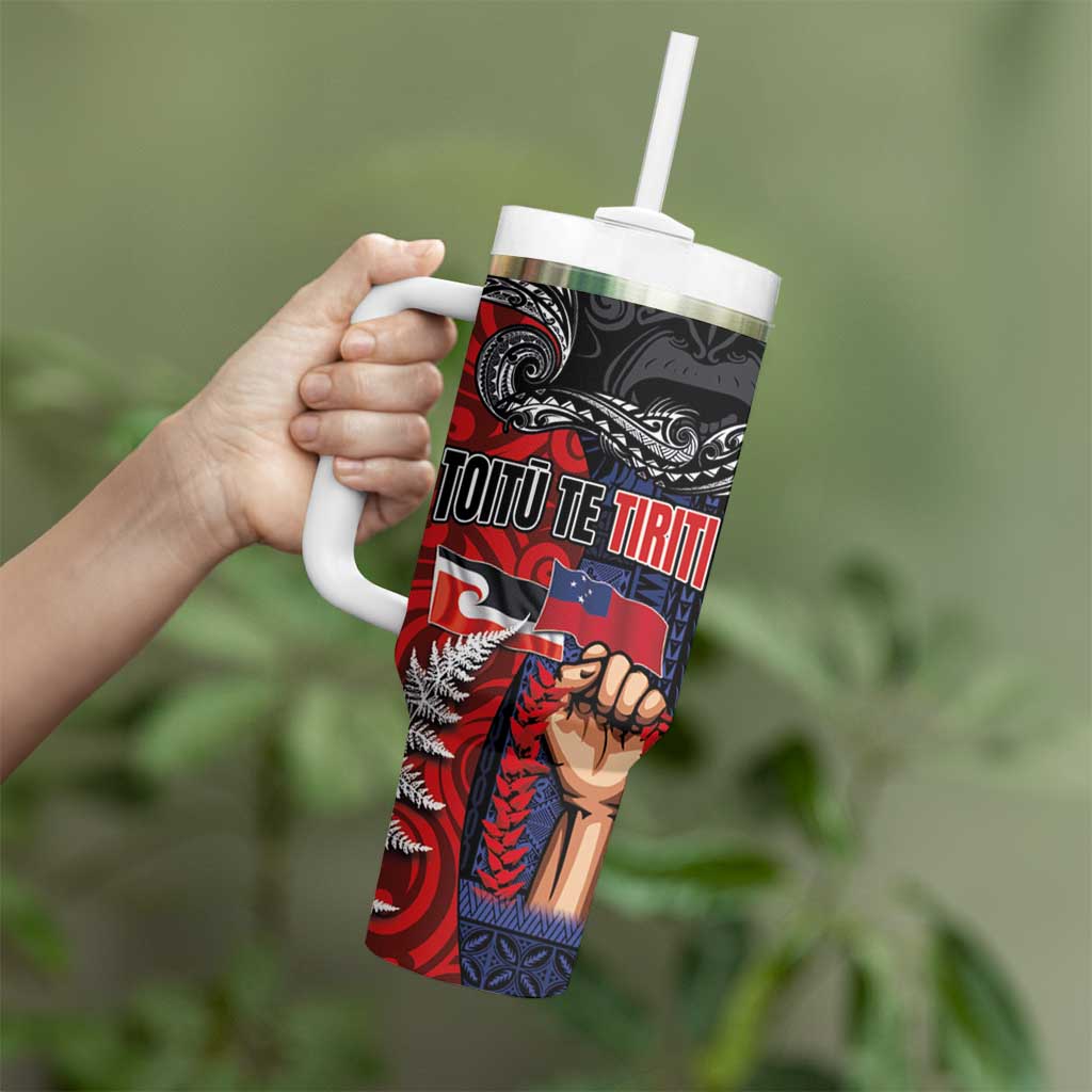 Aotearoa and Samoa Toitu Te Tiriti Tumbler With Handle Honour the Treaty - Te Tiriti Is Us