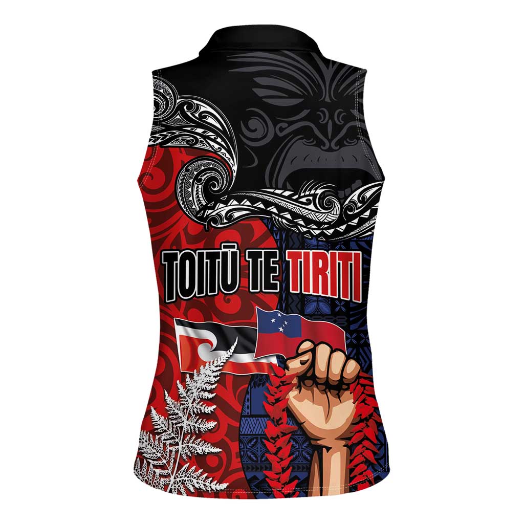 Aotearoa and Samoa Toitu Te Tiriti Women Sleeveless Polo Shirt Honour the Treaty - Te Tiriti Is Us
