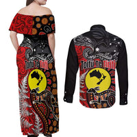 Aotearoa and Australia Toitu Te Tiriti Couples Matching Off Shoulder Maxi Dress and Long Sleeve Button Shirt Honour the Treaty - Te Tiriti Is Us