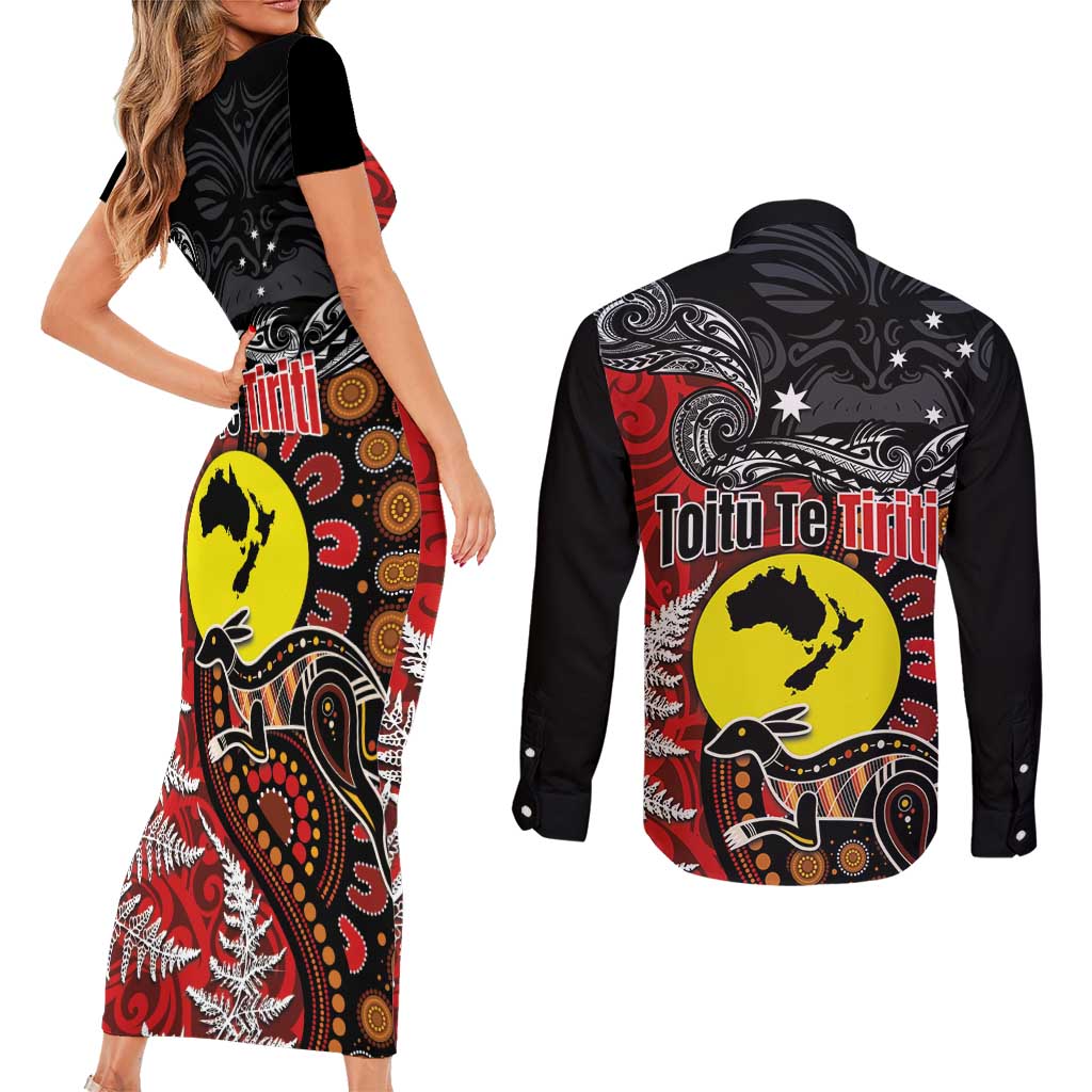 Aotearoa and Australia Toitu Te Tiriti Couples Matching Short Sleeve Bodycon Dress and Long Sleeve Button Shirt Honour the Treaty - Te Tiriti Is Us