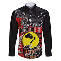 Aotearoa and Australia Toitu Te Tiriti Family Matching Long Sleeve Bodycon Dress and Hawaiian Shirt Honour the Treaty - Te Tiriti Is Us LT03 Dad's Shirt - Long Sleeve Black - Polynesian Pride