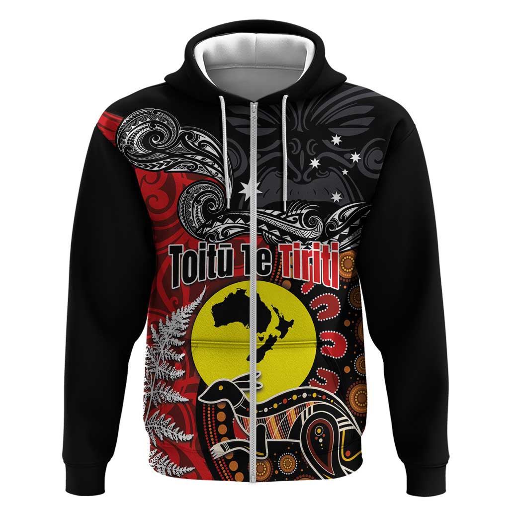 Aotearoa and Australia Toitu Te Tiriti Hoodie Honour the Treaty - Te Tiriti Is Us LT03 Zip Hoodie Black - Polynesian Pride