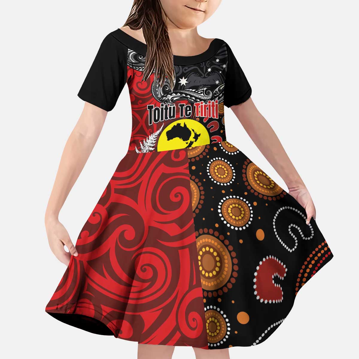 Aotearoa and Australia Toitu Te Tiriti Kid Short Sleeve Dress Honour the Treaty - Te Tiriti Is Us