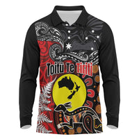 Aotearoa and Australia Toitu Te Tiriti Long Sleeve Polo Shirt Honour the Treaty - Te Tiriti Is Us LT03 Black - Polynesian Pride