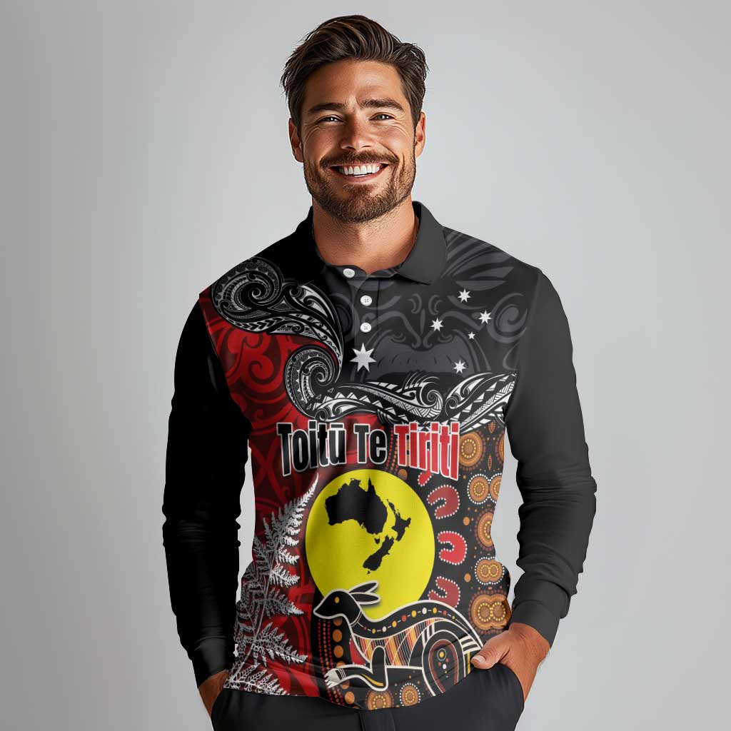 Aotearoa and Australia Toitu Te Tiriti Long Sleeve Polo Shirt Honour the Treaty - Te Tiriti Is Us LT03 - Polynesian Pride