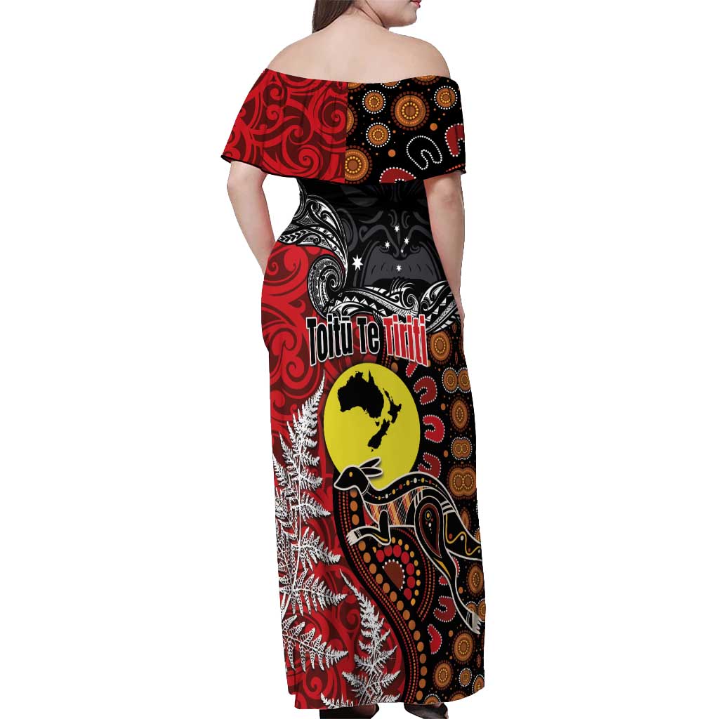 Aotearoa and Australia Toitu Te Tiriti Off Shoulder Maxi Dress Honour the Treaty - Te Tiriti Is Us LT03 - Polynesian Pride