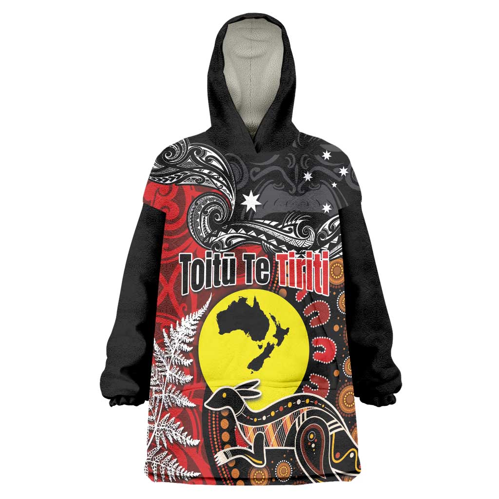 Aotearoa and Australia Toitu Te Tiriti Wearable Blanket Hoodie Honour the Treaty - Te Tiriti Is Us