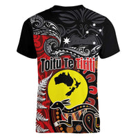 Aotearoa and Australia Toitu Te Tiriti Women V-Neck T-Shirt Honour the Treaty - Te Tiriti Is Us LT03 - Polynesian Pride