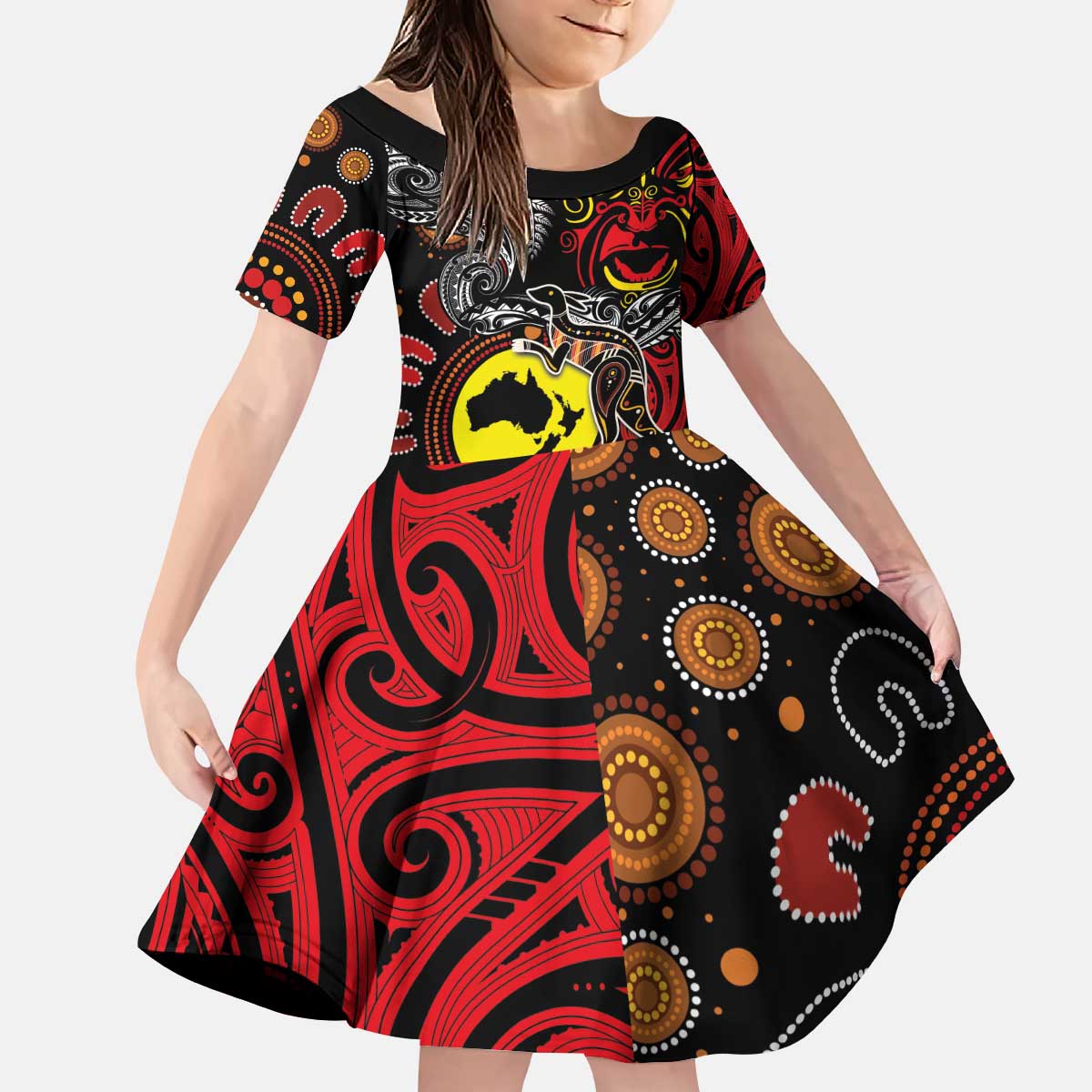 Aotearoa and Australia Toitu Te Tiriti Kid Short Sleeve Dress Honour the Treaty - Stand Together Stand Stronger