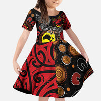 Aotearoa and Australia Toitu Te Tiriti Kid Short Sleeve Dress Honour the Treaty - Stand Together Stand Stronger LT03 KID Black - Polynesian Pride