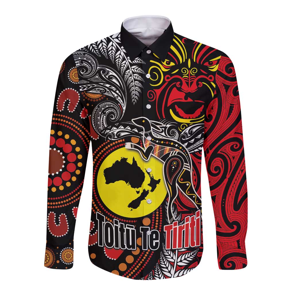 Aotearoa and Australia Toitu Te Tiriti Long Sleeve Button Shirt Honour the Treaty - Stand Together Stand Stronger