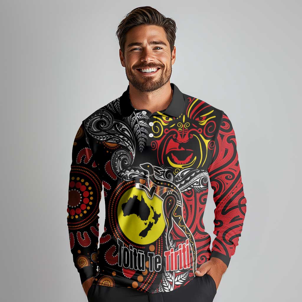 Aotearoa and Australia Toitu Te Tiriti Long Sleeve Polo Shirt Honour the Treaty - Stand Together Stand Stronger LT03 - Polynesian Pride