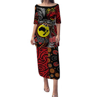 Aotearoa and Australia Toitu Te Tiriti Puletasi Honour the Treaty - Stand Together Stand Stronger LT03 Long Dress Black - Polynesian Pride