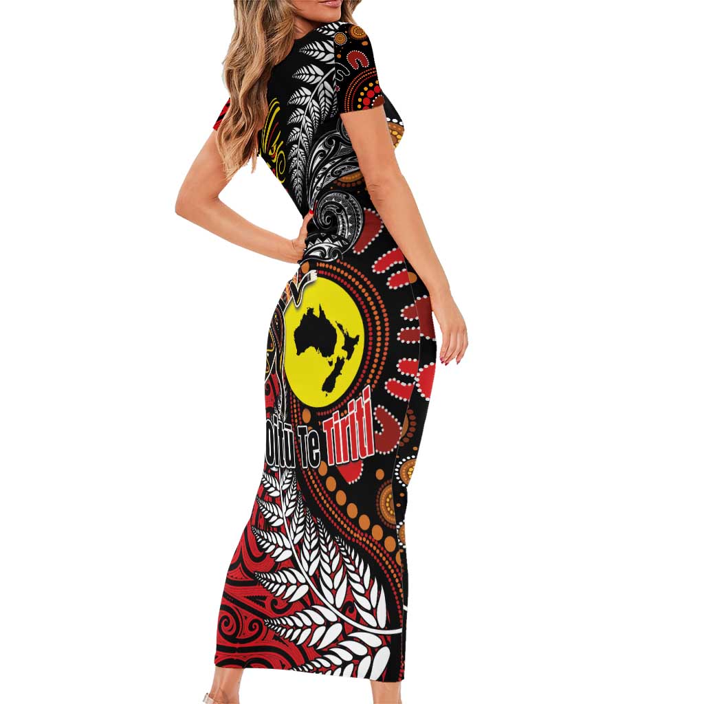 Aotearoa and Australia Toitu Te Tiriti Short Sleeve Bodycon Dress Honour the Treaty - Stand Together Stand Stronger LT03 - Polynesian Pride