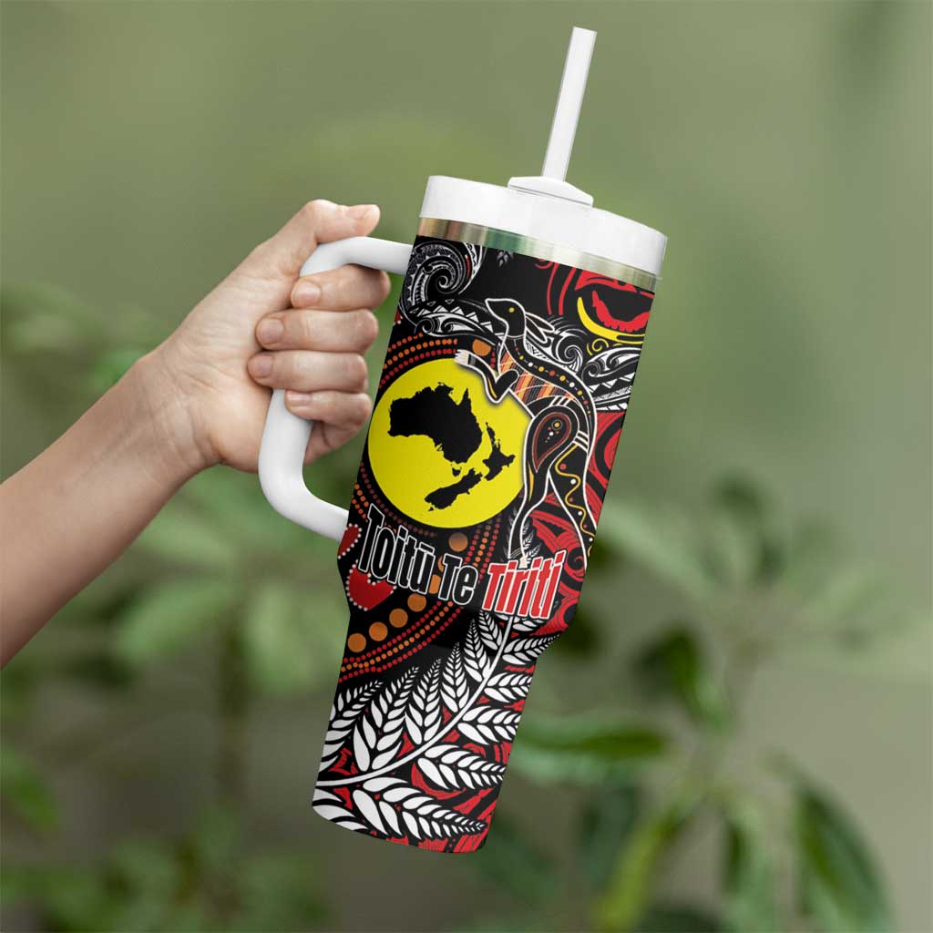Aotearoa and Australia Toitu Te Tiriti Tumbler With Handle Honour the Treaty - Stand Together Stand Stronger