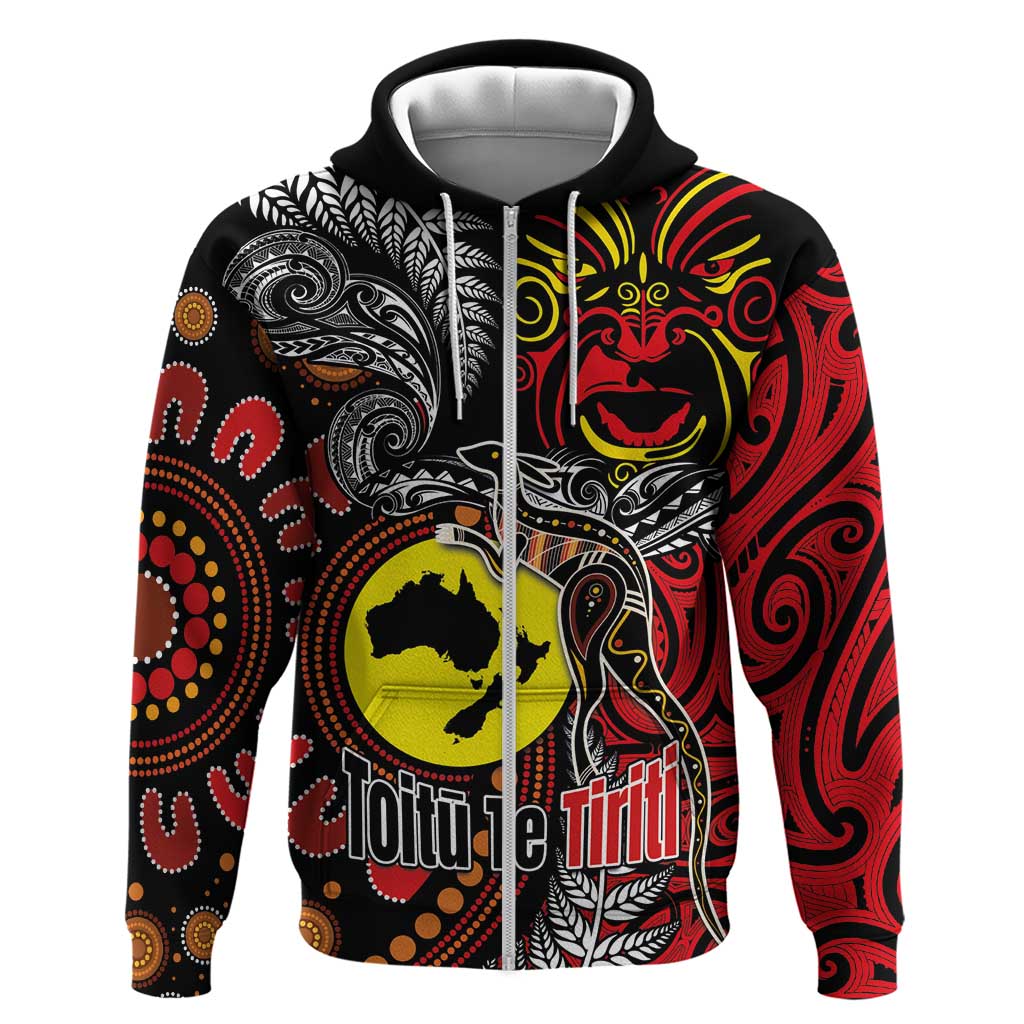 Aotearoa and Australia Toitu Te Tiriti Zip Hoodie Honour the Treaty - Stand Together Stand Stronger LT03 Zip Hoodie Black - Polynesian Pride