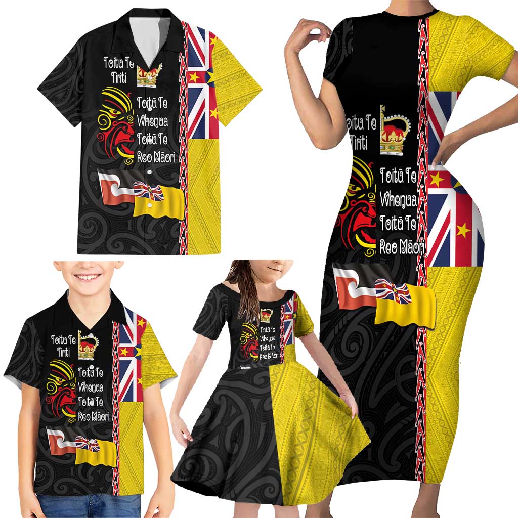 Aotearoa and Niue Toitu Te Tiriti Family Matching Short Sleeve Bodycon Dress and Hawaiian Shirt Honour the Treaty - Fight Together Stand Together