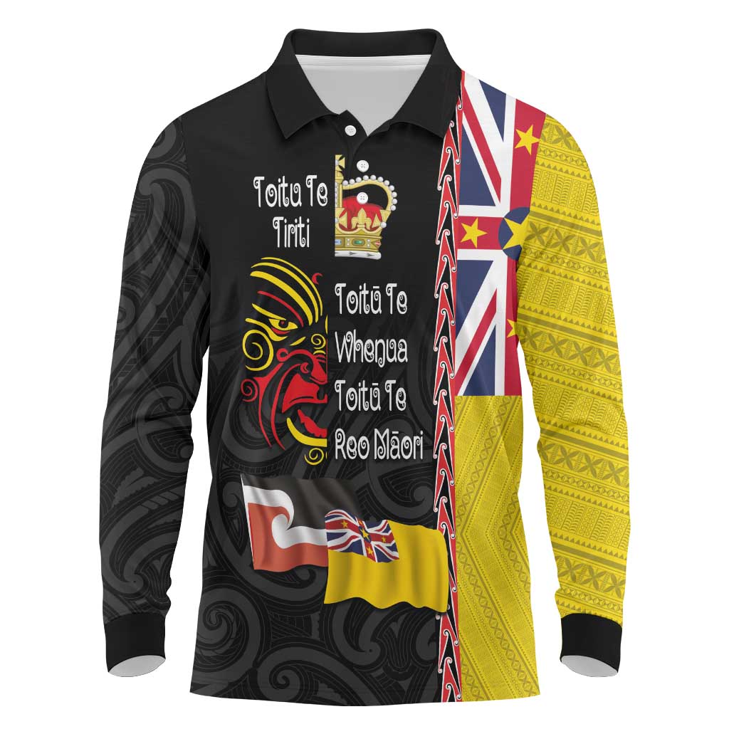 Aotearoa and Niue Toitu Te Tiriti Long Sleeve Polo Shirt Honour the Treaty - Fight Together Stand Together