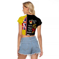 Aotearoa and Niue Toitu Te Tiriti Raglan Cropped T Shirt Honour the Treaty - Fight Together Stand Together