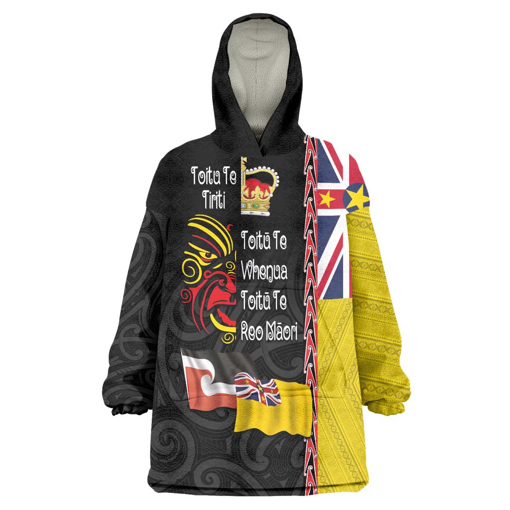 Aotearoa and Niue Toitu Te Tiriti Wearable Blanket Hoodie Honour the Treaty - Fight Together Stand Together