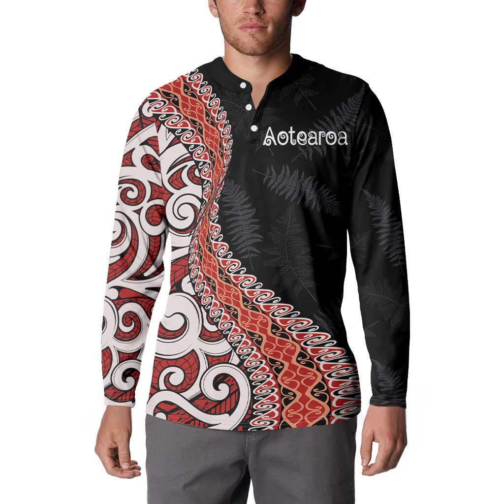 Aotearoa Maori Stylized Koru - Silver Ferns Button Sweatshirt