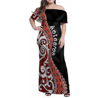 Aotearoa Maori Stylized Koru - Silver Ferns Family Matching Off Shoulder Maxi Dress and Hawaiian Shirt