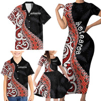 Aotearoa Maori Stylized Koru - Silver Ferns Family Matching Short Sleeve Bodycon Dress and Hawaiian Shirt