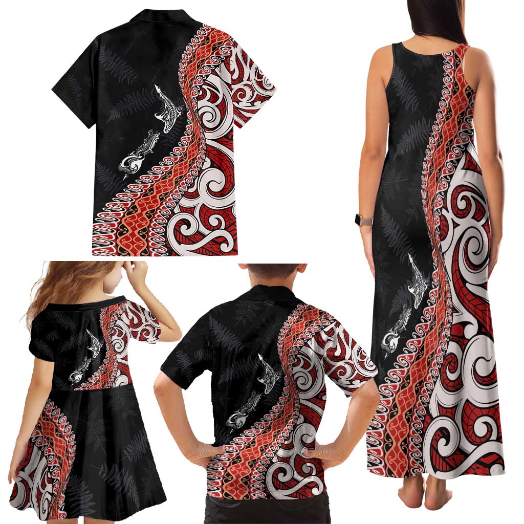 Aotearoa Maori Stylized Koru - Silver Ferns Family Matching Tank Maxi Dress and Hawaiian Shirt
